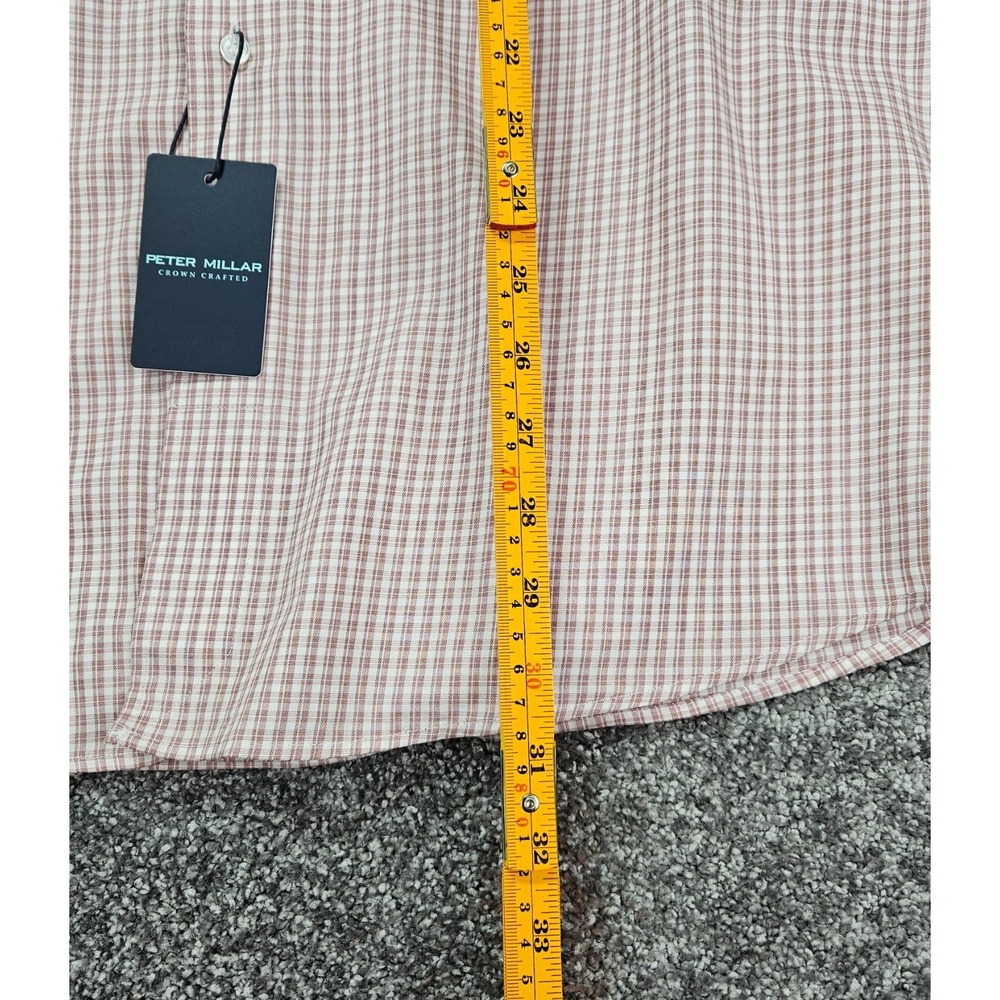Peter Millar Crown Crafted Flex Finish Men's Button-Up Large Red Tan Plaid NWT - Picture 8 of 9